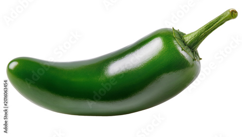 Foto Shiny green jalapeno pepper with stem, isolated on transparent background