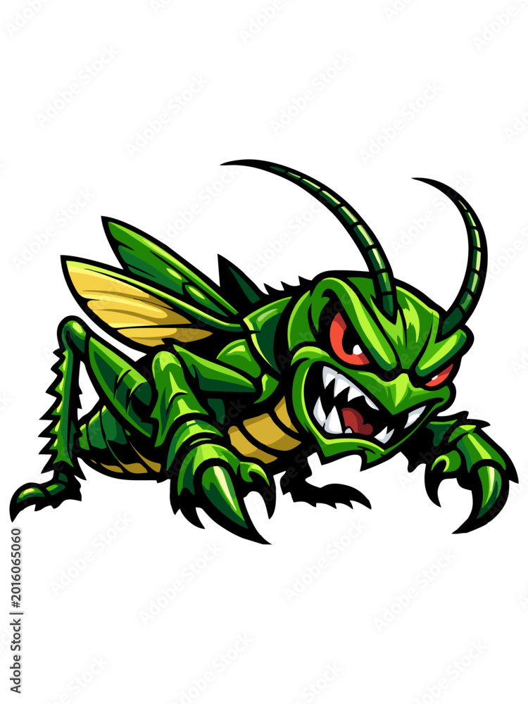 Fototapeta premium Illustration of an angry green grasshopper monster cartoon mascot