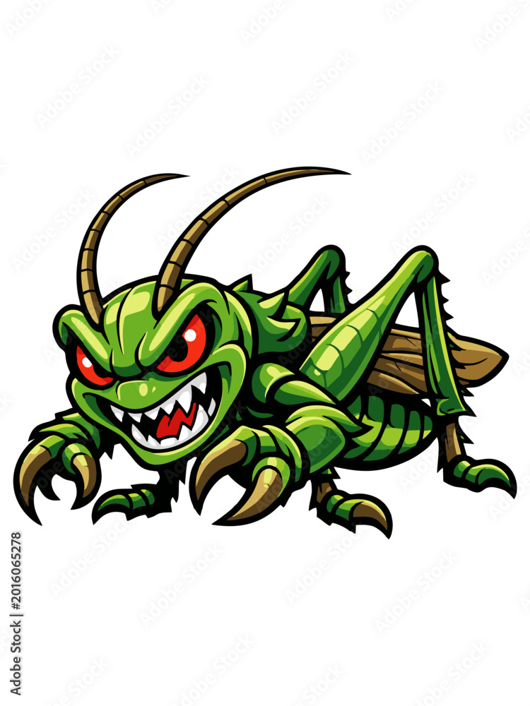 Fototapeta premium Illustration of an angry green grasshopper monster cartoon mascot