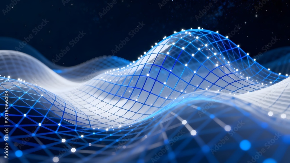 Fototapeta premium Abstract digital wave grid in space
