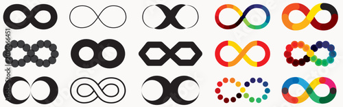 2 colors Infinity symbol. Infinity loop icons. Vector unlimited infinity, endless, eternity, infinite, loop symbols. Unlimited endless line shape sign collection