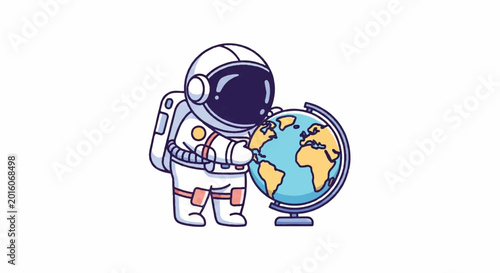 Astronaut Holding Globe Cartoon Illustration.