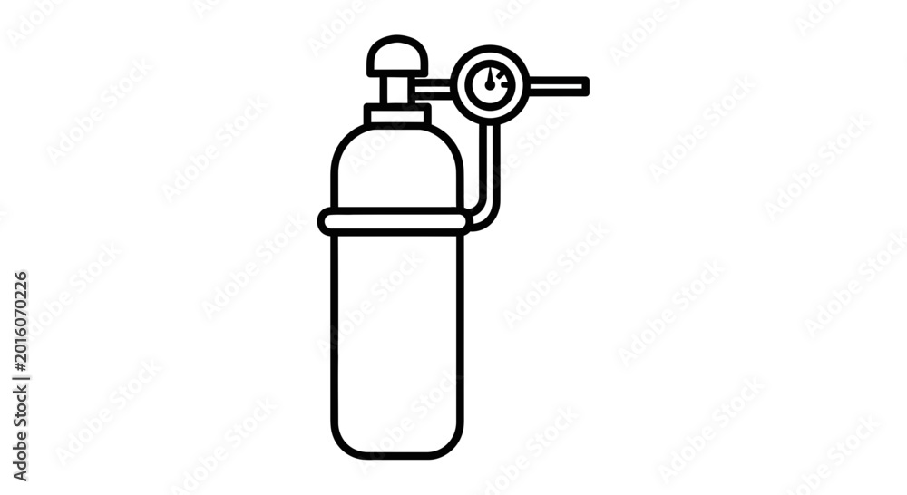 Obraz premium Oxygen Tank with Pressure Gauge Icon, Scuba Diving Equipment, Medical Gas Cylinder