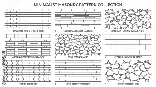 Obraz na plátně Minimalist masonry pattern collection featuring various brick and stone textures