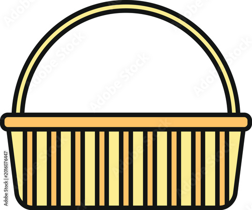 Slika na platnu Empty basket with handle having vertical stripes, featuring a simple flat design