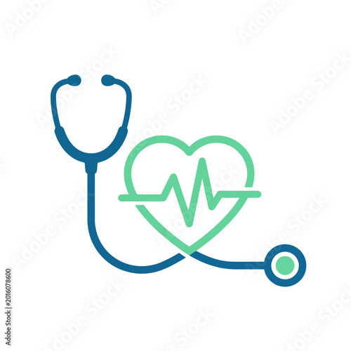 Billede på lærred An engaging health care logo featuring a stethoscope incorporated with a heartbeat line, representing passion for wellness and medical professionalism in healthcare services