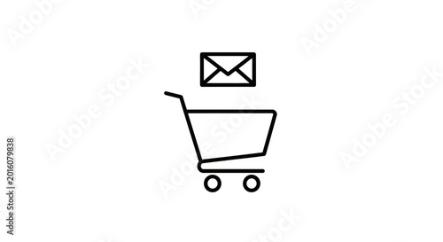 Shopping cart icon with envelope above, representing online shopping and email notification