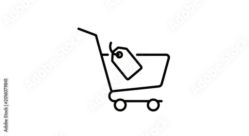 Shopping Cart Icon with Price Tag - E-commerce and Retail Concept