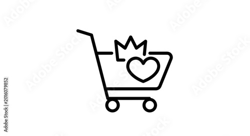 Shopping cart icon with heart and crown symbol, representing favorite item or premium purchase