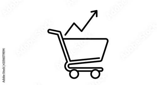 Shopping cart icon with upward trending graph, representing sales growth and e-commerce success.