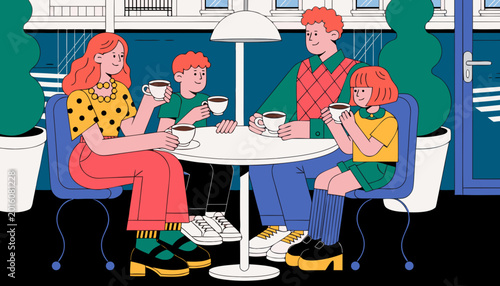 Family Dinner Together Illustration