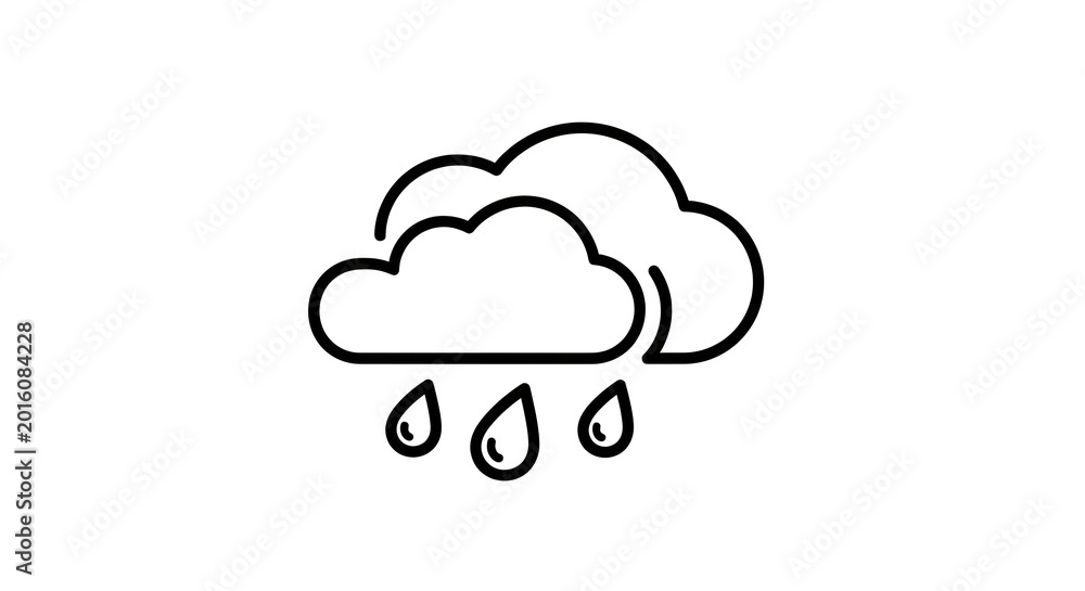 Obraz premium Simple black line art cloud with three raindrops icon