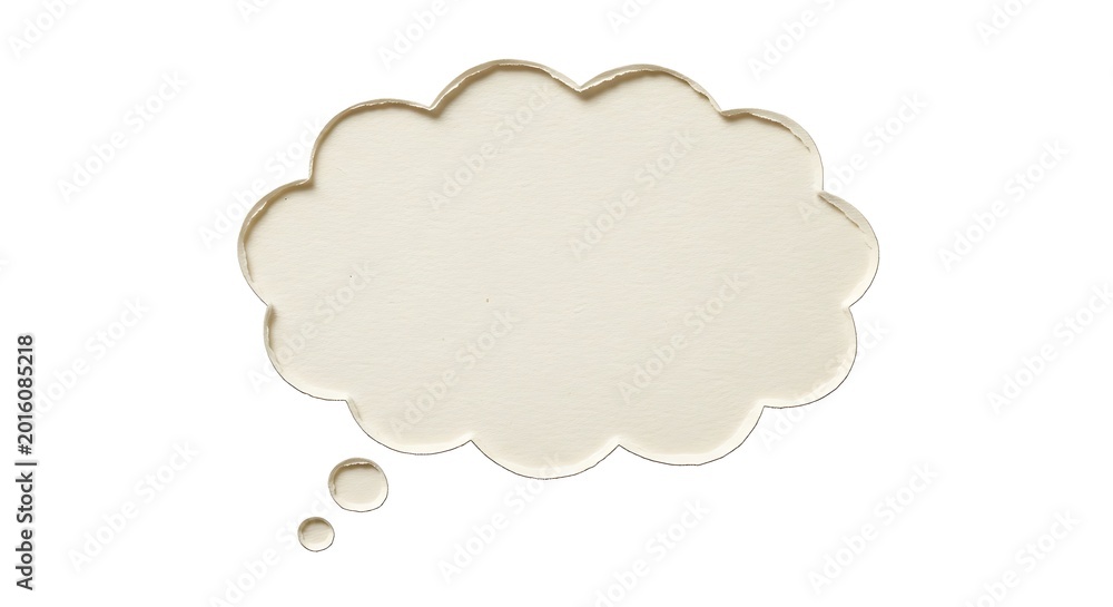 Naklejka premium A beige thought bubble with a gold outline on an isolated white background for communication and messaging concepts