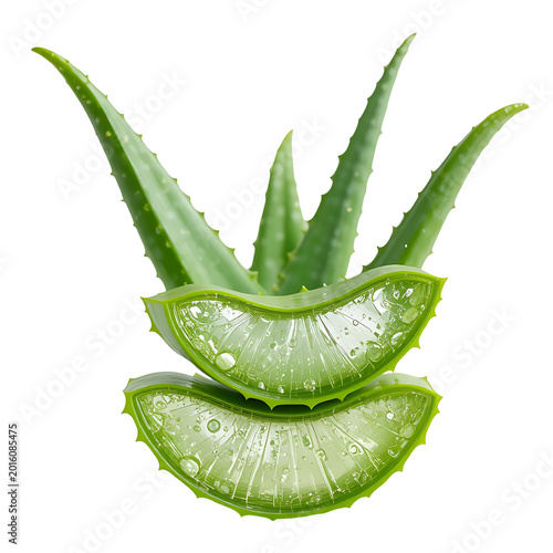 Aloe Vera Plant with Cut Leaf Showing Gel Interior PNG 