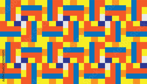 Tableau sur toile Seamless geometric pattern in Bauhaus style with primary colors and rectangular shapes