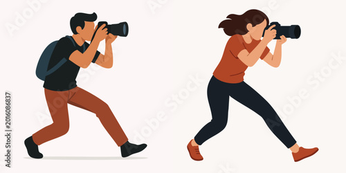 Cuadro en lienzo Man and woman with photo cameras.