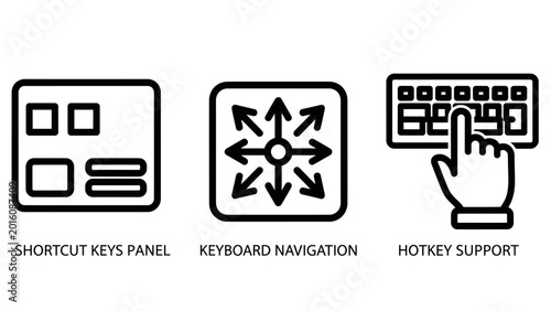 User interface shortcut keys and keyboard navigation icon set with keyboard shortcut navigation interface computer directions interaction experience software application minimalist function