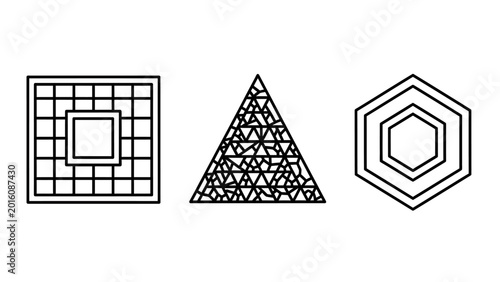 Geometric abstract shapes square triangle and hexagon line art with geometry abstract triangle minimalist structure connection artistic background composition blueprint architectural