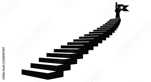 Photos Silhouette of a person climbing stairs with a flag on top