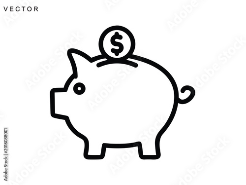 Obraz na płótnie Piggy bank icon, Silhouette of piggy banks with a dollar coin, Vector illustrati