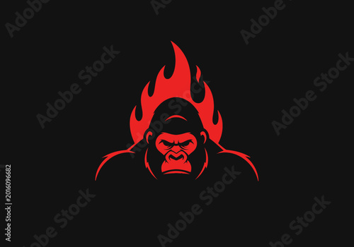 Canvas Print Red flaming gorilla head mascot logo on black background
