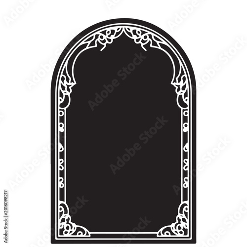 Foto Black arched frame with white ornate filigree patterns