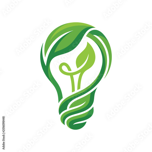 Принти на полотні An innovative logo depicting a light bulb entwined with leaves, symbolizing sustainable energy solutions and eco-consciousness, perfect for brands promoting environmental benefits