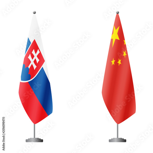 Photography Slovakia and China flags on flagpoles for official ceremonies and meetings, tran