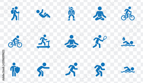 Sports and Fitness Vector Icons Set Active Lifestyle, Health, Workout, Wellness and Recreation Pictograms Collection