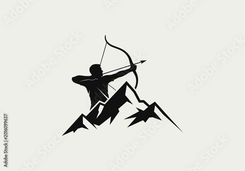 Photos Archer silhouette aiming bow over mountain peaks