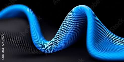 Abstract Blue Wavy Line on Black Background with Textured Pattern.