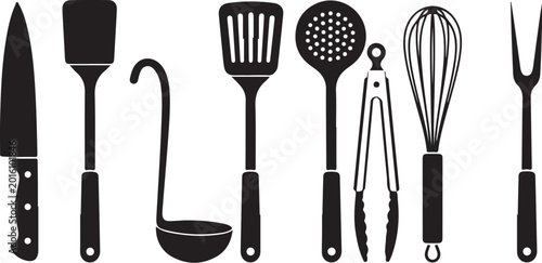 Kitchen utensils black white silhouette