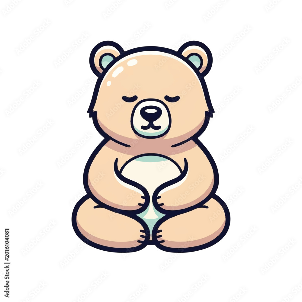 Fototapeta premium Cute Cartoon Bear Meditating in Lotus Pose.