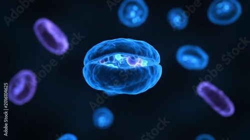 Microscopic view of glowing blue cells.