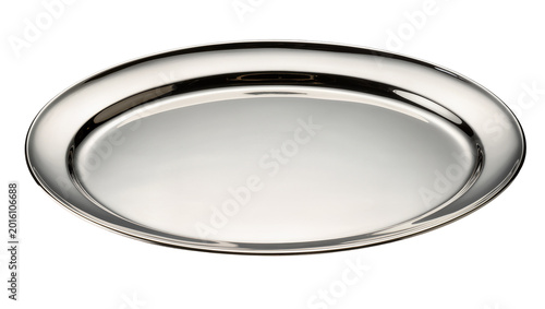 Konstfotografi Shiny polished silver oval platter with raised rim, isolated on transparent back