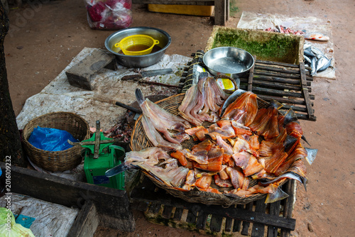 Fotografía Dried fish for sale at a traditional local market, Cambodia.