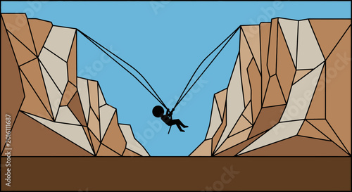 Photos A person enjoying a thrilling zip line adventure across a rocky canyon under a clear blue sky