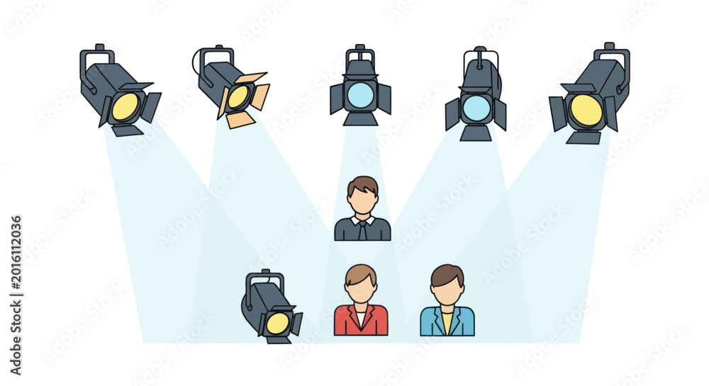 Fototapeta premium Business people illuminated by spotlights for selection or presentation.