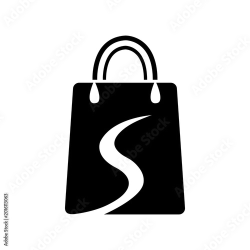 Black vector shopping bag icon illustration for retail store purchase and shopping concept