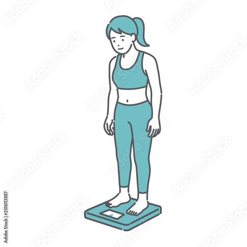 体重測定をする成人女性のイラスト（標準体型）