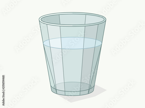 Foto Minimalist Illustration of a Faceted Glass Half Full of Water, Optimism and Pers