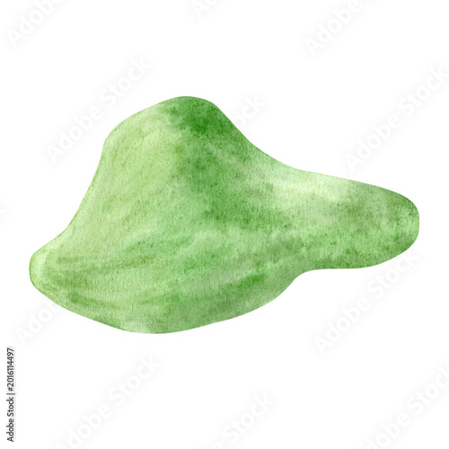 Minimal watercolor green island shape illustration  isolated on white . abstract tropical landform hand drawn clipart element with soft texture, organic contours and natural tones for maps and design.