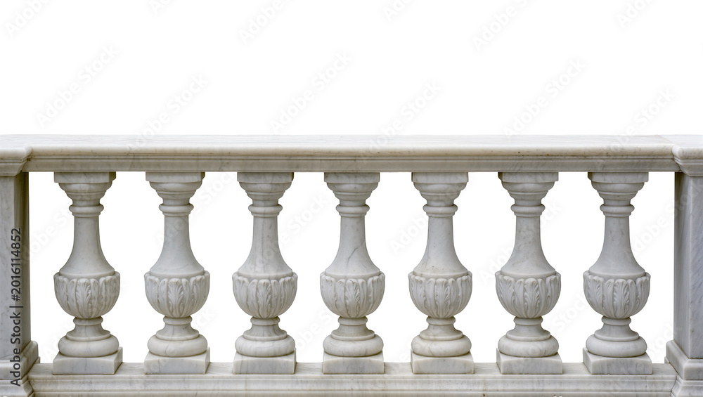 Fototapeta premium Ornate white marble balustrade with carved balusters, isolated on transparent background