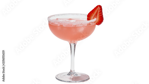 Canvastavla Pink strawberry margarita cocktail with sugar rim and fresh strawberry slice, is