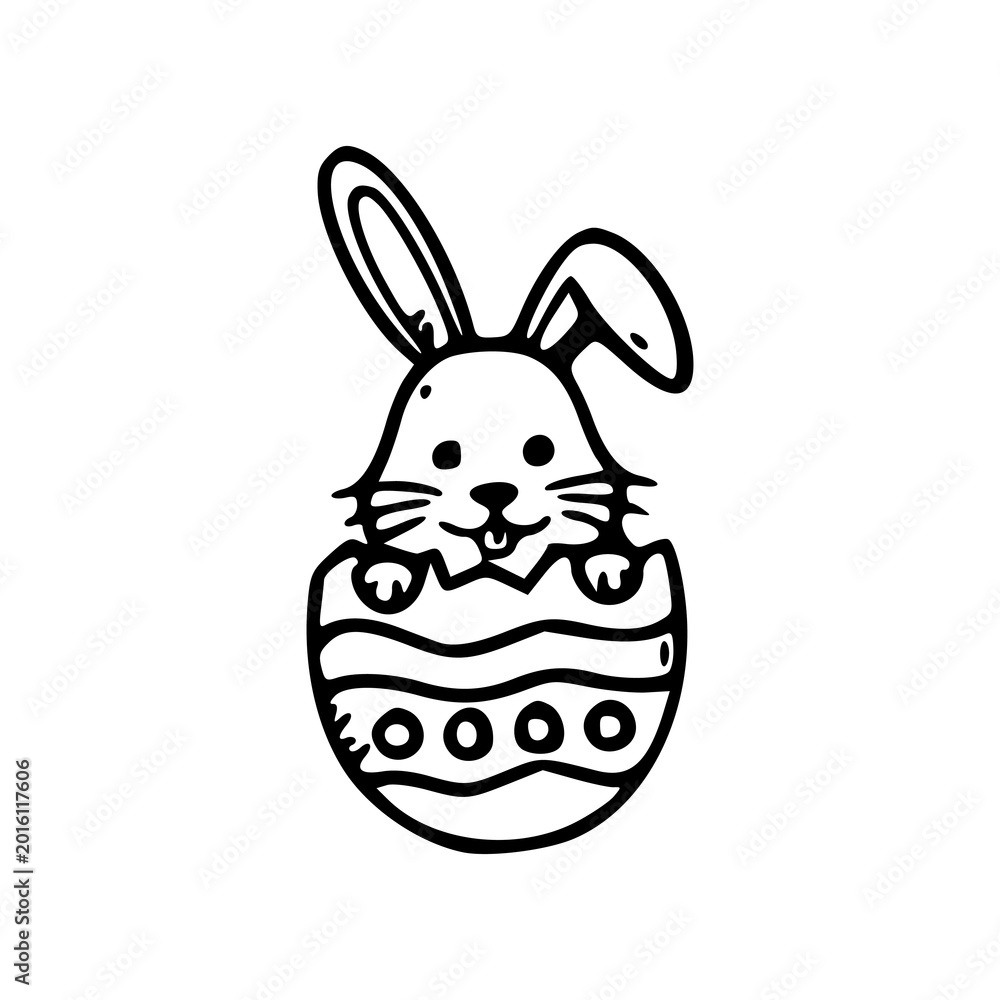 Obraz premium cute easter bunny popping out of decorated egg line art
