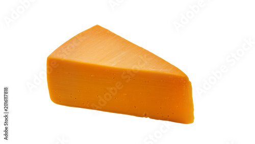 Quadro em tela Sharp cheddar cheese wedge with textured surface, isolated on transparent backgr