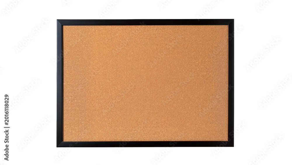 Fototapeta premium Rectangular cork board with black frame, isolated on transparent background
