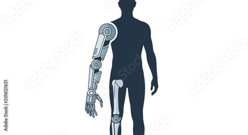 Bild auf Leinwand Silhouette of person with robotic arm and leg prosthesis