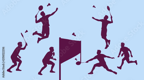 Foto Badminton players in action silhouette illustration