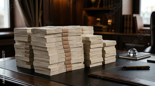 Stacks of Money on an Executive Desk Business Concept